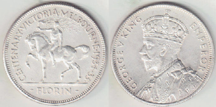 1934/35 Australia silver Centenary Florin (gVF) A002926